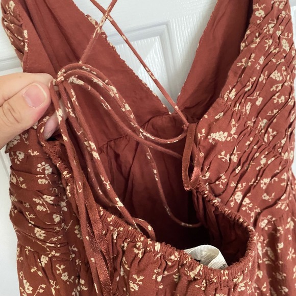Treasure & Bond Floral Maxi Dress M Rust Red Spaghetti Strap‎ Smocked Tie Back - Picture 5 of 9